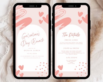 Pink Galentine's Brunch Invitation, Hearts (Digital Download)