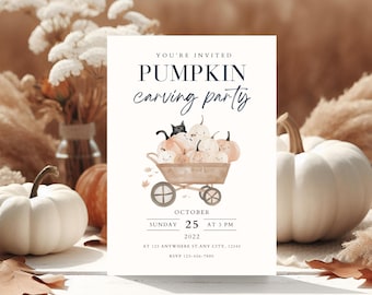 Kids Halloween Birthday Party Invitation Template, Pumpkin Carving Party Invitation, Pumpkin Patch Party Invite, Fall Autumn Birthday Invite