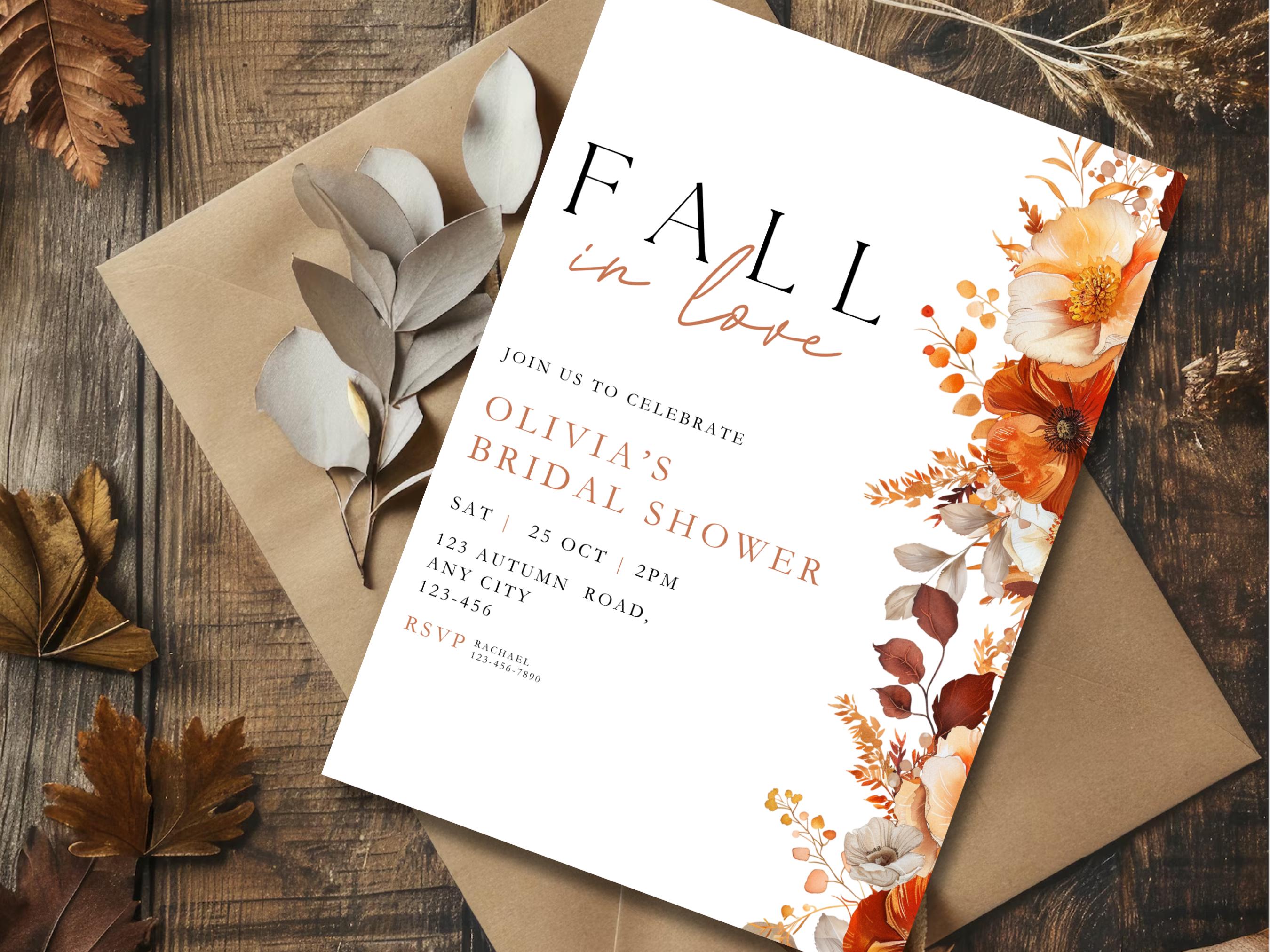 Fall in Love Bridal Shower Invitation Template, Boho Wedding Shower ...