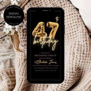 47th Birthday Party Invitation Template, Editable 47th Electronic Invite, 47th Digital Invitation, 47th Smartphone Invitation