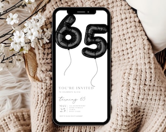 Digital 65th Birthday Party Invitation Template, Editable 65th Birthday Invitation, Digital 65th Invitation, 65th Digital Invitation