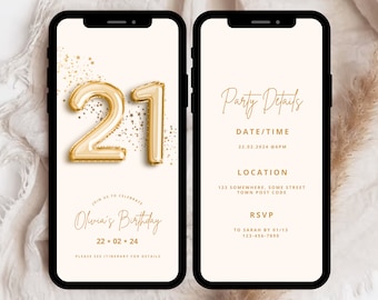Plantilla de invitación a la fiesta de cumpleaños 21, invitación a la fiesta 21, invitación a la fiesta 21, invitaciones digitales 21, plantilla de invitación digital 21