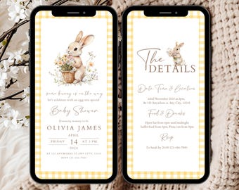 Bunny Baby Shower Invitation Template, Easter Baby Shower Invite, Spring Baby Shower Party Invitation,  Baby Shower Digital Invitation