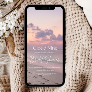 On Cloud Nine Bridal Shower Party Invitation Template, On Cloud Nine Bachelorette Party Invitation, On Cloud 9 Bachelorette Party Invite
