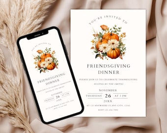 Friendsgiving Dinner Invitation Template, Printable Thanksgiving Invitation, Friendsgiving Dinner Invite, Thanksgiving Party Invites