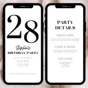Digital 28th Birthday Party Invitation Template, 28th Birthday Evite Canva Templates, 28th Party Invitation, Digital 28th Invitation Evite