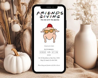 Friendsgiving Invitation Template, Friends Thanksgiving Turkey Invitations, Friendsgiving Party Invite, Thanksgiving Friends Text Invite