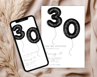 Minimalist 30th Birthday Invite Template, 30th E-Invite, 30th Birthday Evite, 30th Party Invitation, Digital 30th Invitation Template