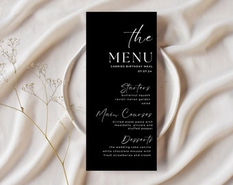 Modern Script Wedding Menu Template, Monochrome Wedding Table Menu, Minimalist Wedding Dinner Menu, Reception Dinner Menu