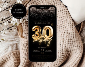 Digital 30th Birthday Party Invitation Template, 30th Digital Invitation, Thirtieth Birthday Invitation, 30th Editable Invite, 30th Evite