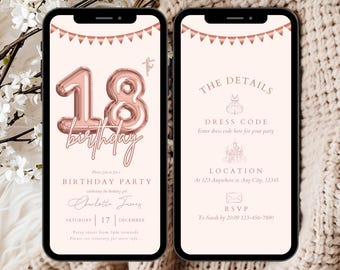 Bearbeitbare 18. Geburtstagsparty Einladung Vorlage, Digitale 18. Geburtstagseinladung, Digitale 18.Einladung, 18. Geburtstagsparty Evite