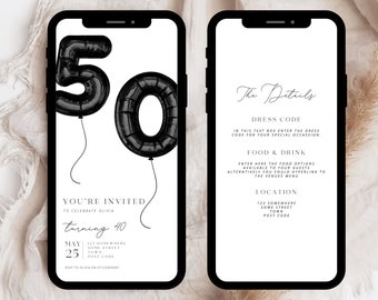 Digital 50th Birthday Invitation, 50th Birthday Party Invitation Template, 50th Editable Invitation Template, Digital 50th Invitation