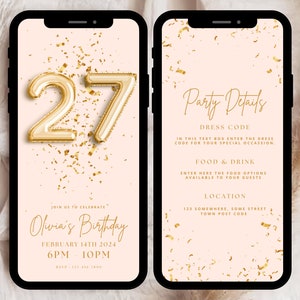 Digital 27th Birthday Invitation Template, 27th Editable Birthday Evite Template, 27th Party Invitation, Digital 27th Invitation Electronic
