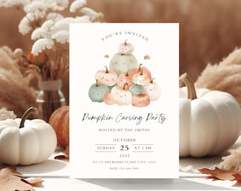 Printable Pumpkin Carving Party Invitation Template, Kids Halloween Pumpkin Party Invite, Pumpkin Patch Party Invite, Kids Birthday Invite