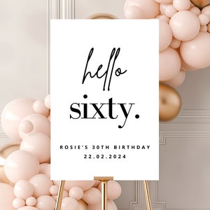 Hello Sixty Welcome Sign Template, 60th Birthday Party Welcome Sign,  Hello 60 Welcome Poster, 60th Sign Editable Template