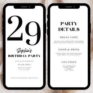 Digital 29th Birthday Party Invitation Template, 29th Birthday Invite, 29th Birthday Evite Template, Digital 29th Invitation Canva Template