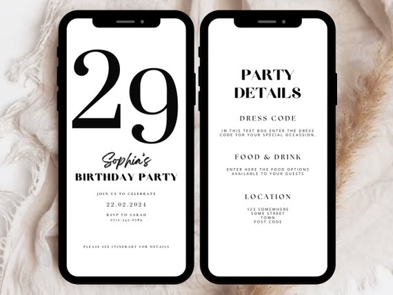 Digital 29th Birthday Party Invitation Template, 29th Birthday Invite, 29th  Birthday Evite Template, Digital 29th Invitation Canva Template - Etsy