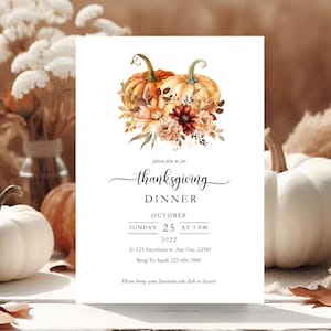 Editable Thanksgiving Dinner Invitation Template, Printable Friendsgiving Dinner Invitation Template, Friendsgiving Dinner Invite