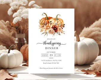Editable Thanksgiving Dinner Invitation Template, Printable Friendsgiving Dinner Invitation Template, Friendsgiving Dinner Invite