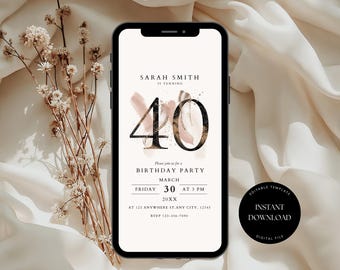 Plantilla de invitación digital para 40 cumpleaños, Fiesta minimalista de 40 años con Evite, Invitación electrónica para 40 años, Invitación digital para 40 años