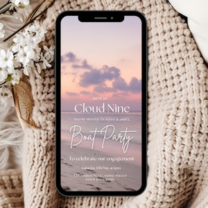 On Cloud Nine Engagement Party Invitation Template, On Cloud Nine Bridal Shower Party Invitation, Cloud Nine Bachelorette Party Invitation