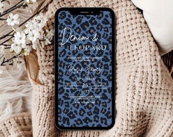Denim Leopard Party Invitation Template (Digital Download)