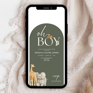 Editable Oh Boy Safari Baby Shower Invitation, Oh Boy Baby Shower Digital Invitation, Jungle Baby Shower Invite, Safari Baby Shower Evite