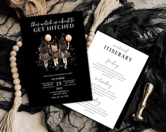 Witch Bachelorette Party Invitation Template, Printable Witch is getting Hitched Bach Weekend Invitation, Witch Bridal Shower Invite