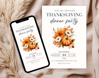 Editable Thanksgiving Dinner Invitation Template, Friendsgiving Dinner Party Invite, Friendsgiving Dinner Invititation, Thanksgiving Invites