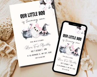 Spooky One Birthday Invitation, Halloween First Birthday (Editable Template)
