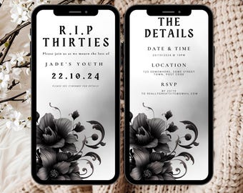 RIP Thirties Party Invitation Template, 40th Birthday, Floral Evite (Digital)