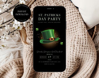 St. Patrick's Day Party Digital Invitation, Leprechaun Hat (Digital Download)