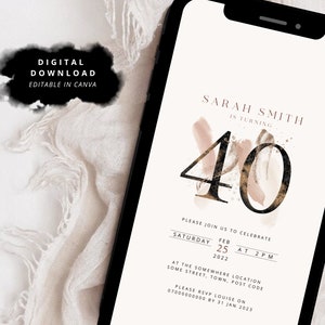 Invitation numérique au 40e anniversaire | E-Invitation minimaliste à la 40e fête | Invitation électronique de quarante | Invitation numérique au 40e anniversaire | 40ème Évitement