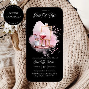 Sip and Paint Party Digital Invitation, Editable Sip & Paint Party Invite, Wine and Paint Birthday Invites, Digital Sip and Paint Invitation
