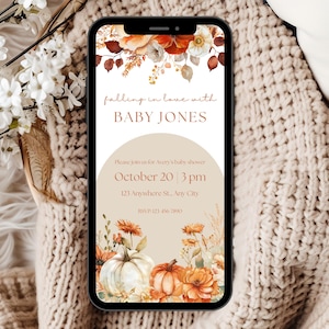 Falling in Love Baby Shower Invite Template, Little Pumpkin Baby Shower Invite, Fall Baby Shower Invite, Boho Autumn Baby Shower Evite