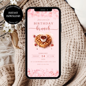 Birthday Brunch Digital Invitation Template, Editable Birthday Brunch Invitation, Waffle Brunch Edtiable Invitation, Birthday Brunch Evite