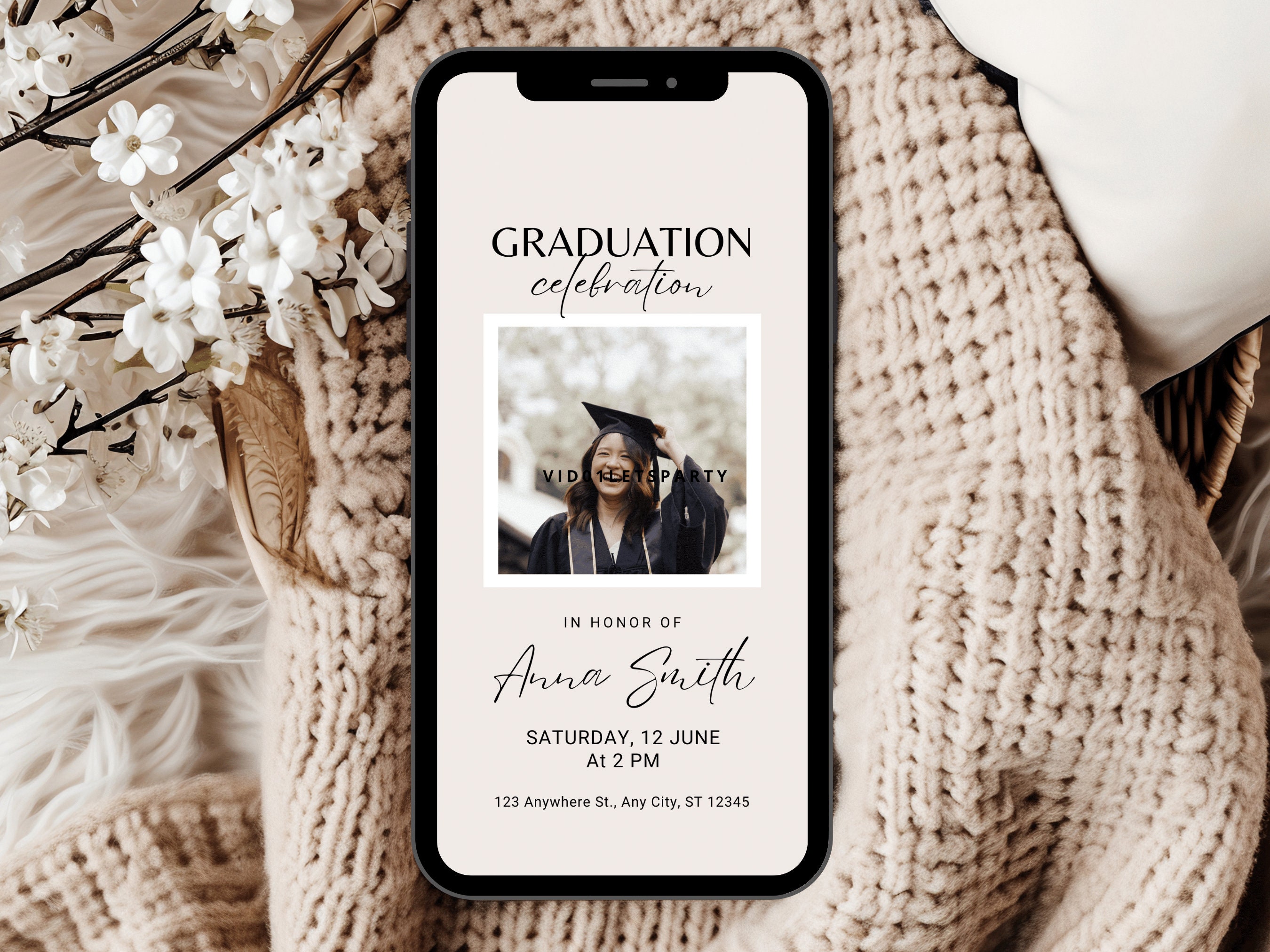 Digital Graduation Party Invitation Template, Pink College Announcement ...