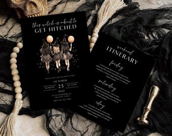 Witch Bachelorette Party Invitation Template, Printable Witch is getting Hitched Bach Weekend Invitation, Witch Bridal Shower Invite