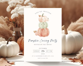 Kids Birthday Halloween Invitations Template, Kids Pumpkin Carving Party Invitation, Pumpkin Patch Party Invite, Fall Autumn Birthday Invite