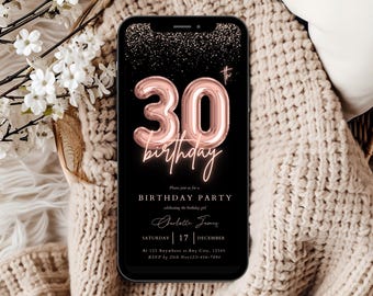 Digital 30th Birthday Invitation Template, Editable 30th Party Invitation, 30th Digital Invitation, 30th Birthday Electronic Invite