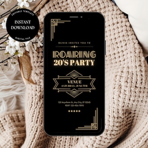 Editable 1920s Art Deco Birthday Invitation, Great Gatsby Party Invitation Template, Roaring 20s Party Invitation, Great Gatsby Invitation 