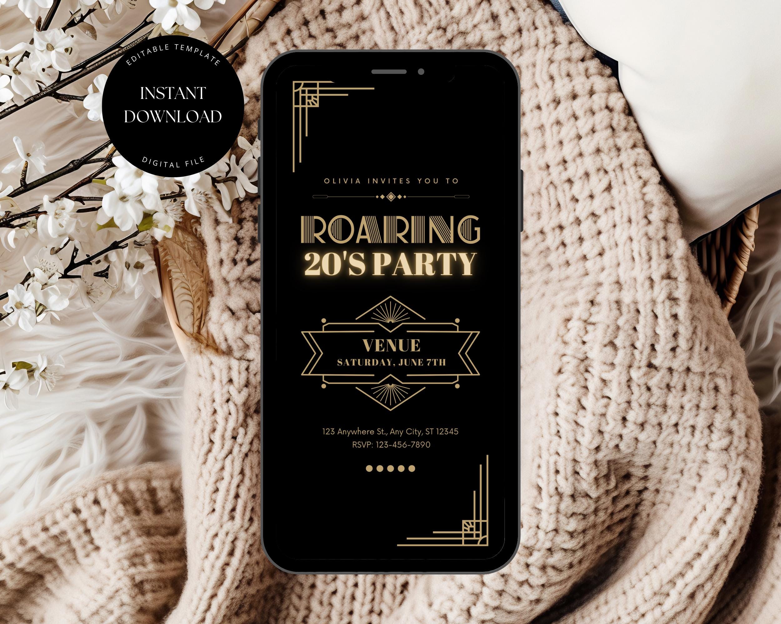 Editable 1920s Art Deco Birthday Invitation, Great Gatsby Party ...