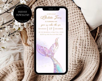 Mermaid Birthday Party Invitation Template, Mermaid Digital Invitation, Editable Mermaid Invite, Under the Sea Party Invitation