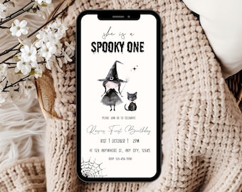 Halloween First Birthday Invitation, Spooky One Invite Template (Digital)