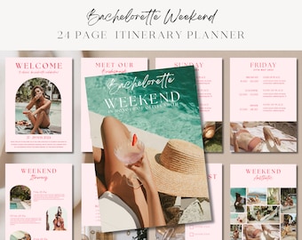 Bachelorette Wochenendplaner Reiseplaner Canva, Bachelorette Wochenendvorlage Reiseplaner, Bachelorette Reiseplaner, 24 Seite