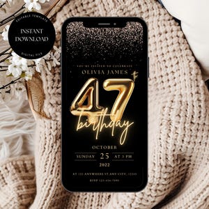47th Birthday Party Invitation Template, Editable 47th Digital Invitation, 47th Birthday Invitation for Women, 47th Dinner Party Invites