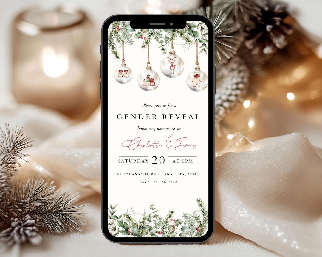 Christmas Gender Reveal Announcement Invitation Template, He or She ...