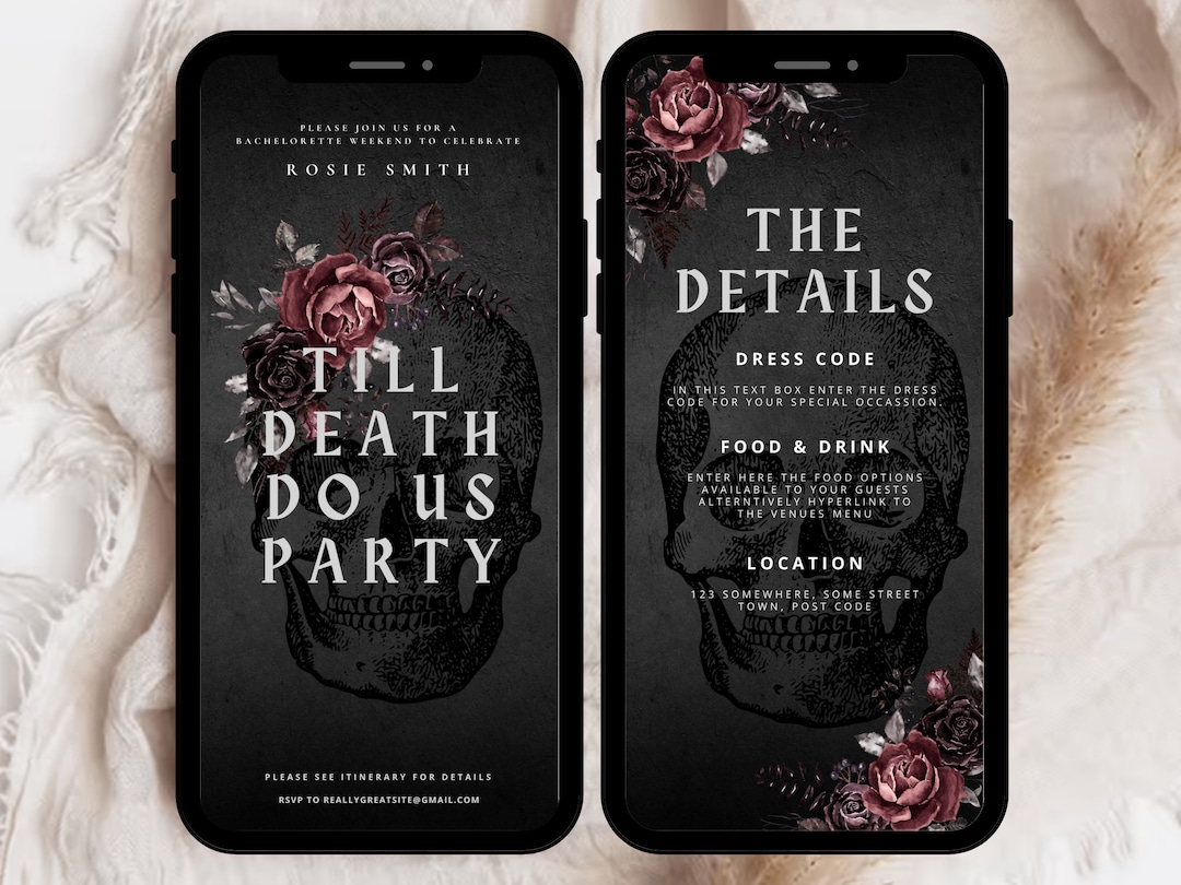 Til Death Do Us Party Invitation, Gothic Hen Party Invitation, Goth ...