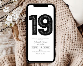19th Birthday Party Invitation Template, Digital 19th Birthday Invitation, Digital 19th Invitation, Editable 19th Birthday Party Evite EM