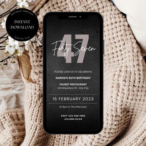 47th Birthday Party Invitation Template, Editable Birthday Invite for Him, 47th Birthday Invitation, Digital 47th Invitation for Men